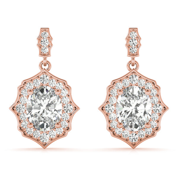 14K Rose Gold Oval Diamond Halo Stud Earrings
