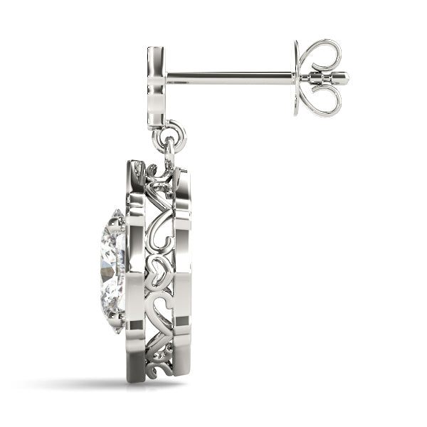 14K White Gold Oval Diamond Halo Earring Set