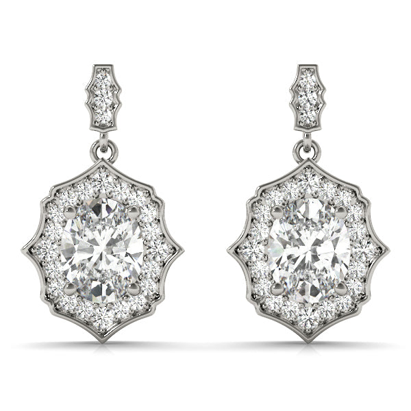 18K White Gold Oval Diamond Halo Earring Set