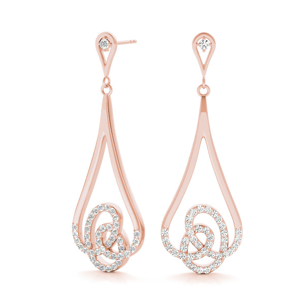18K Rose Gold Round Diamond Fashion Earrings