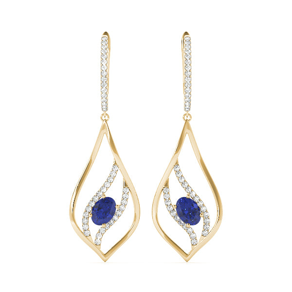 18K Yellow Gold Oval Diamond Fashion Earrings