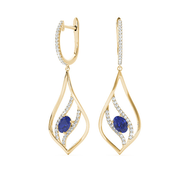 18K Yellow Gold Oval Diamond Fashion Earrings