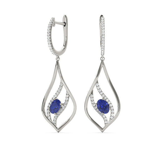Platinum White Oval Diamond Fashion Earrings