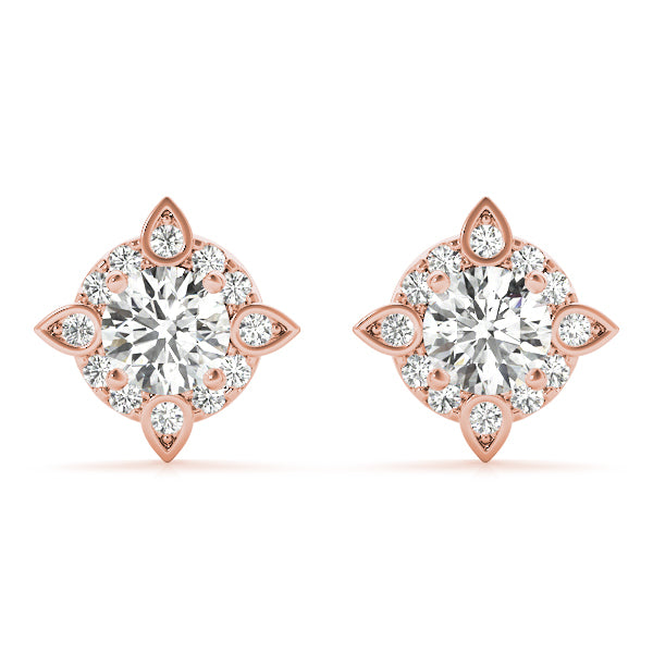 18K Rose Gold Diamond Halo Stud Earrings