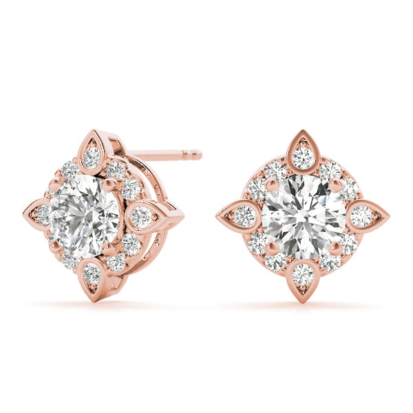 18K Rose Gold Diamond Halo Stud Earrings