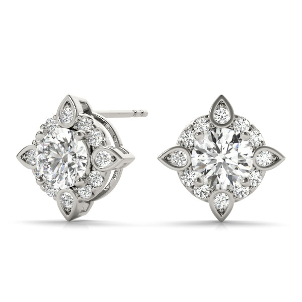 18K White Gold Round Diamond Halo Stud Earrings