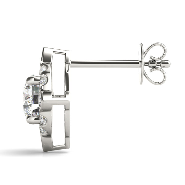 18K White Gold Round Diamond Halo Stud Earrings