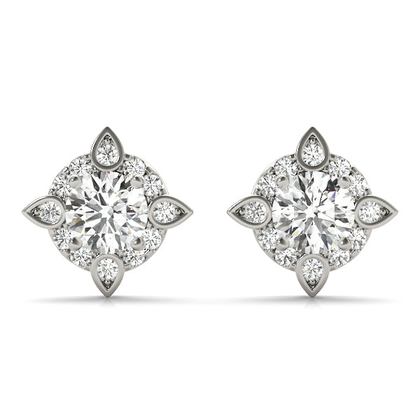 Platinum Round Diamond Halo Stud Earrings