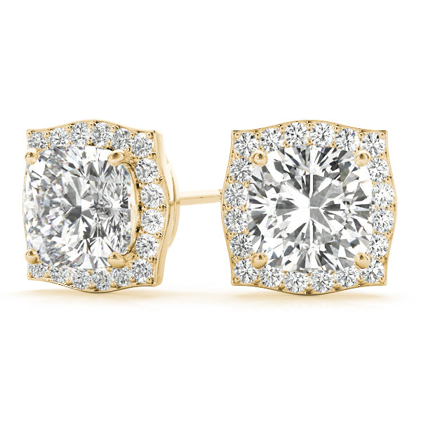 14K Yellow Gold Diamond Halo Cushion Earrings