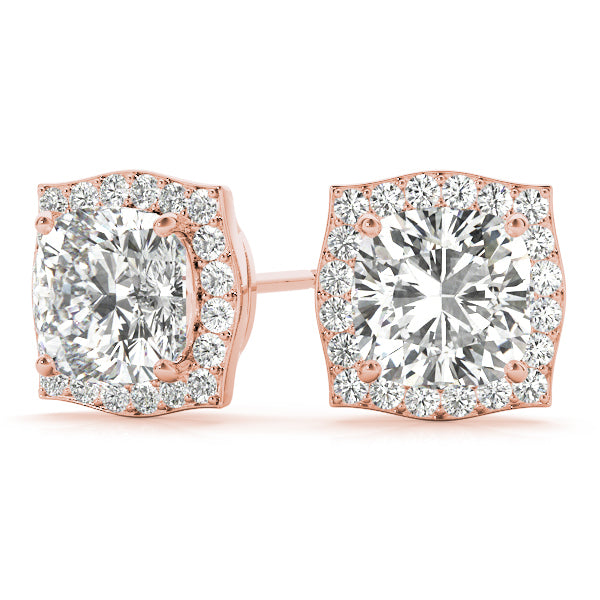 14K Rose Gold Cushion Diamond Halo Earrings