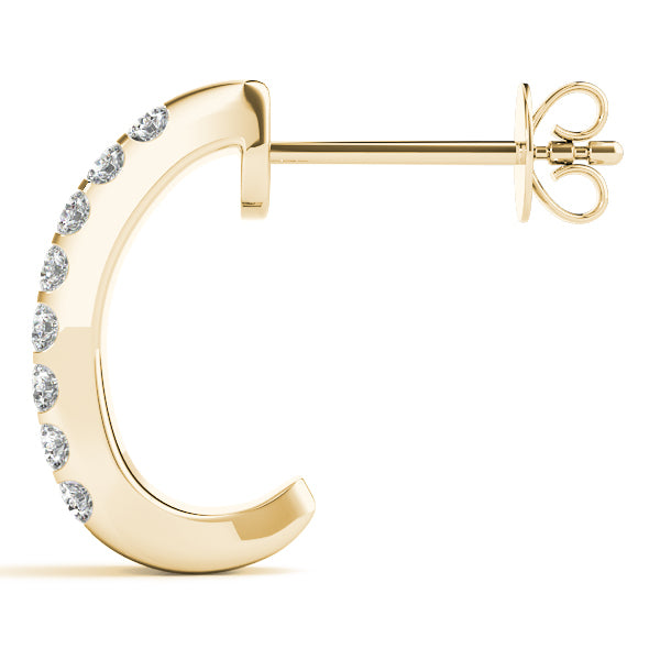 18K Yellow Gold Diamond J-Hoop Earrings 1/2 ct