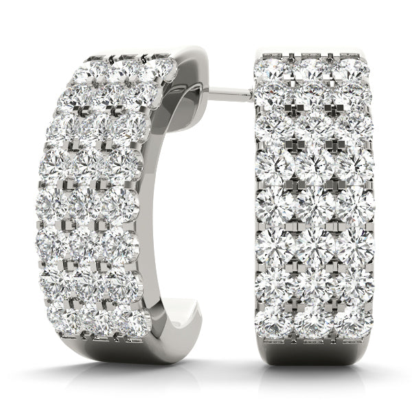14K White Gold Round Diamond J-Hoop Earrings