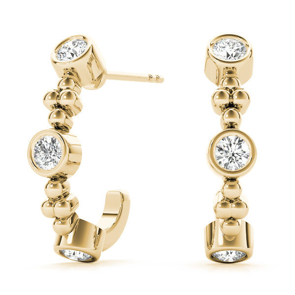 18K Yellow Gold Diamond J-Hoop Earrings