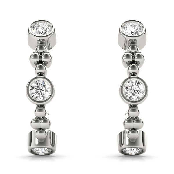 14K White Gold Round Diamond J-Hoop Earrings
