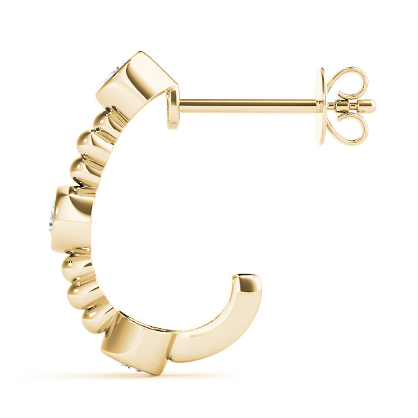 18K Yellow Gold Diamond J-Hoop Earrings