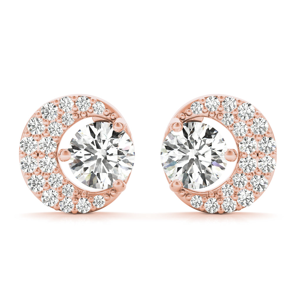 18K Rose Gold Round Diamond Fashion Earrings