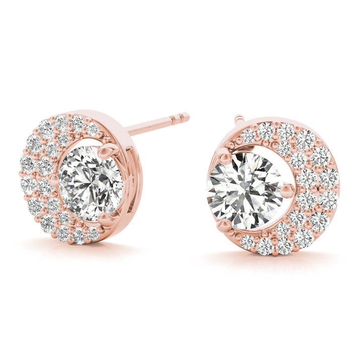 18K Rose Gold Round Diamond Fashion Earrings