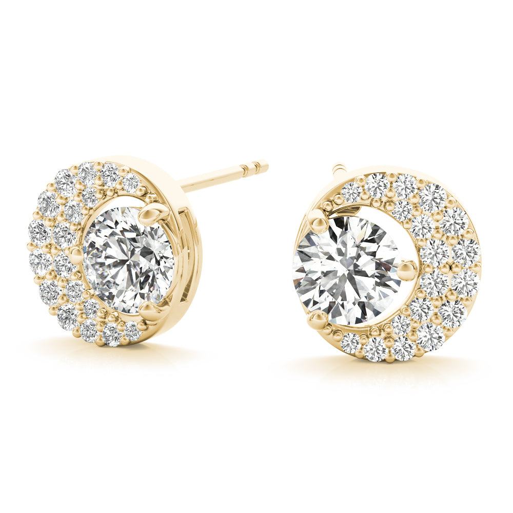 18K Yellow Gold Round Diamond Fashion Earrings