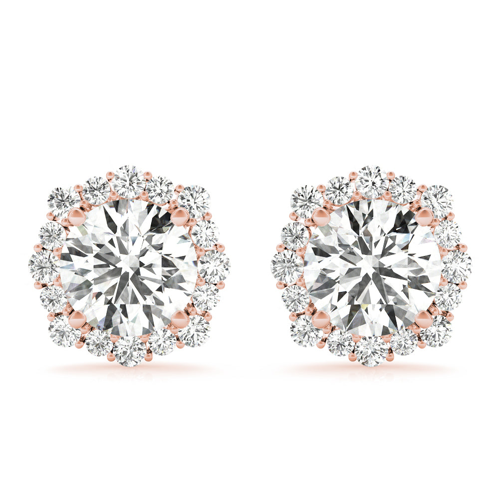 18K Rose Gold 1 CT Diamond Halo Stud Earrings