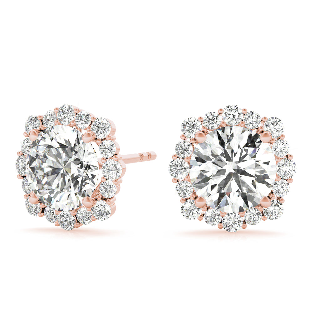 18K Rose Gold 1 CT Diamond Halo Stud Earrings