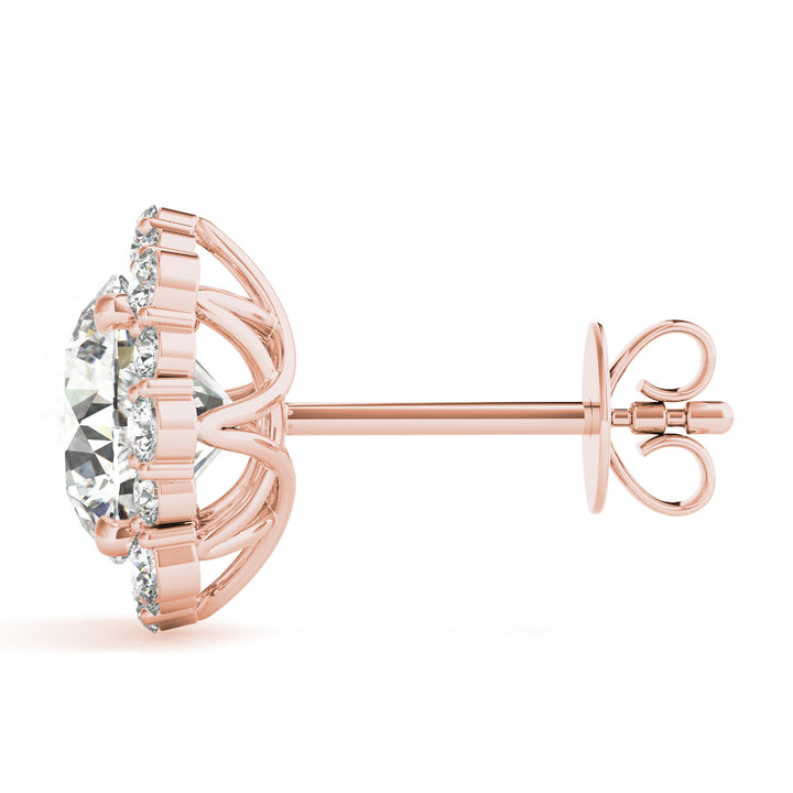 18K Rose Gold 1 CT Diamond Halo Stud Earrings