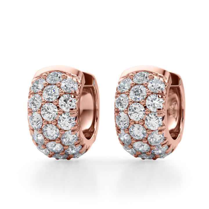 18K Rose Gold Round Diamond Huggie Earrings
