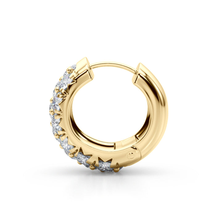 18K Yellow Gold Round Diamond Huggie Earrings