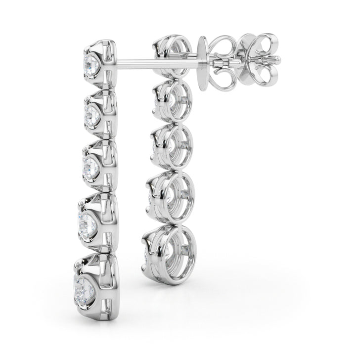 18K White Gold Round Diamond Drop Earrings