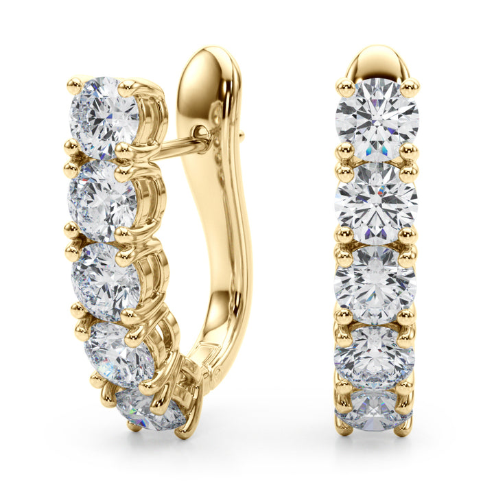 18K Yellow Gold Round Diamond J-Hoop Earrings