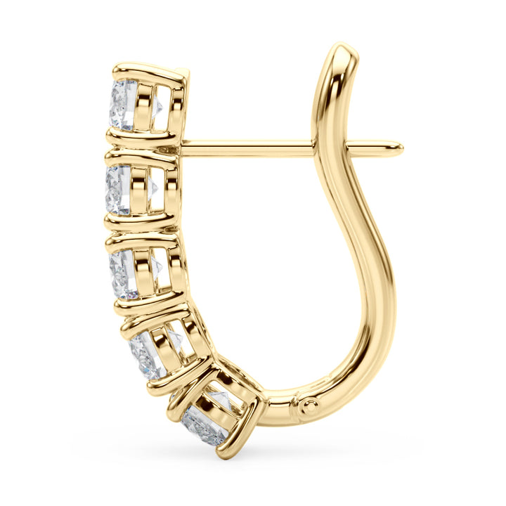 18K Yellow Gold Round Diamond J-Hoop Earrings