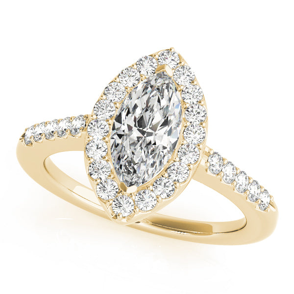 14K Yellow Gold Marquise Diamond Halo Ring