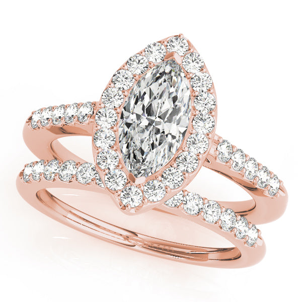 14K Rose Gold Marquise Diamond Halo Engagement Ring