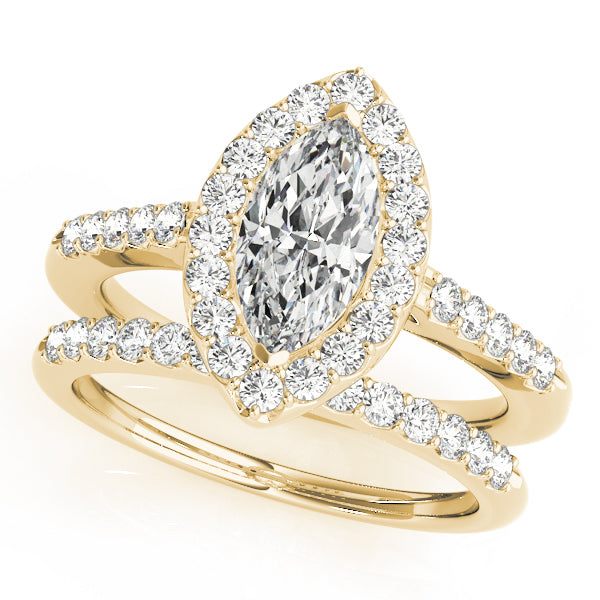 14K Yellow Gold Marquise Diamond Halo Ring