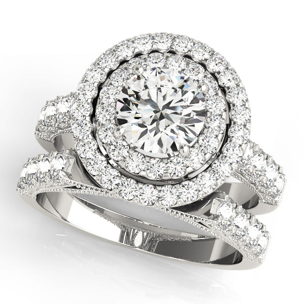 Platinum 2 CT Round Diamond Halo Engagement Ring