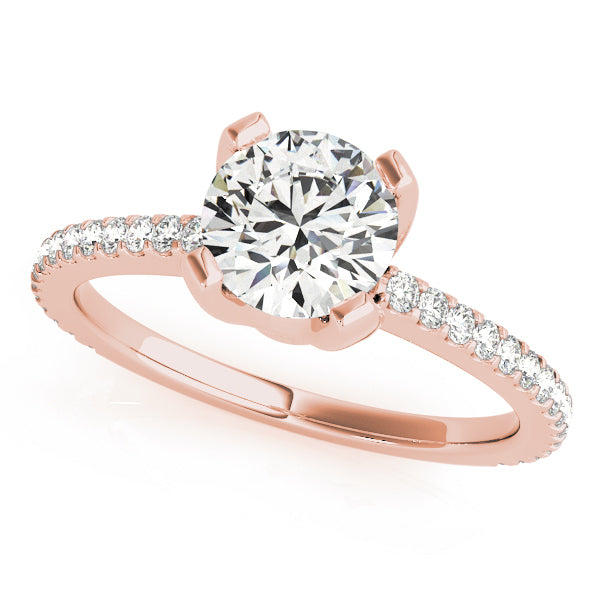 14K Rose Gold Round Diamond Single Row Engagement Ring