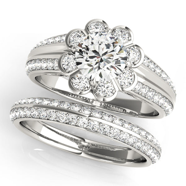Platinum 1.38 ctw Round Diamond Halo Engagement Ring