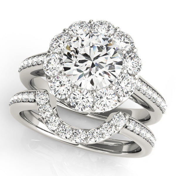 18K White Gold Diamond Halo Engagement Ring 1.24ctw