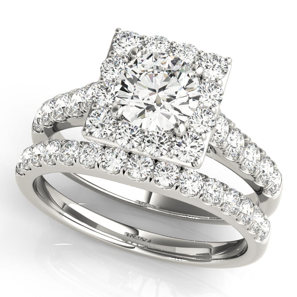 18K White Gold Diamond Halo Engagement Ring 1.125 ctw