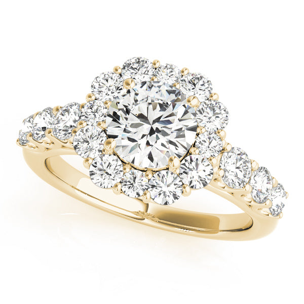 14K Yellow Gold Round Diamond Halo Engagement Ring