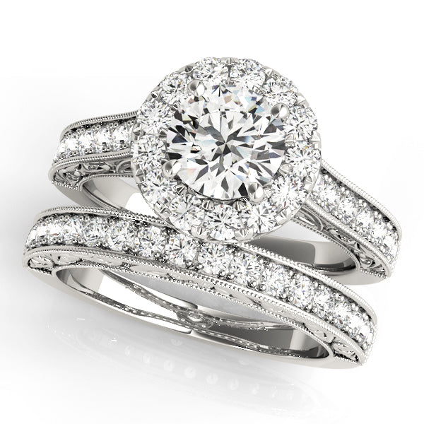 14K White Gold 1 ct Diamond Halo Engagement Ring