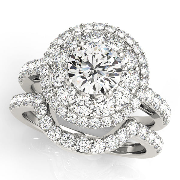 14K White Gold Round Diamond Halo Engagement Ring