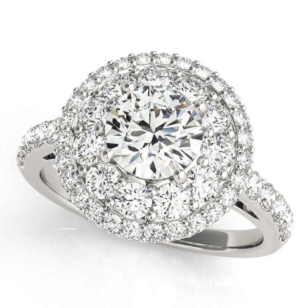 14K White Gold Round Diamond Halo Engagement Ring