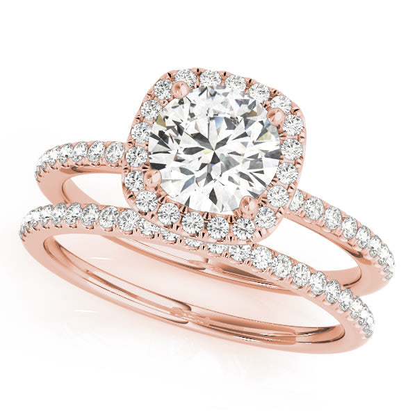18K Rose Gold 1 1/5 ct tw Halo Diamond Engagement Ring