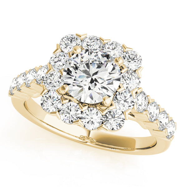 18K Yellow Gold Round Diamond Halo Engagement Ring