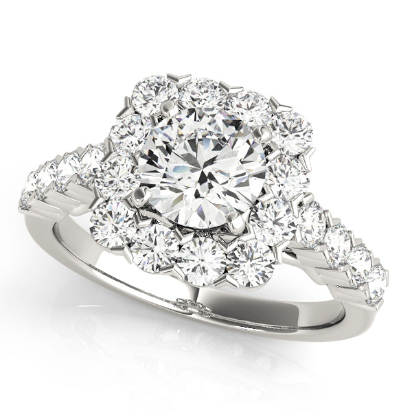 18K White Gold Round Diamond Halo Engagement Ring
