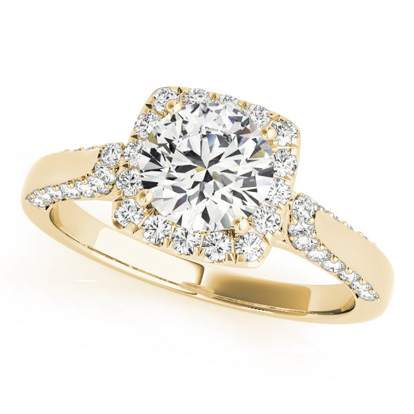 18K Yellow Gold Round Diamond Halo Engagement Ring