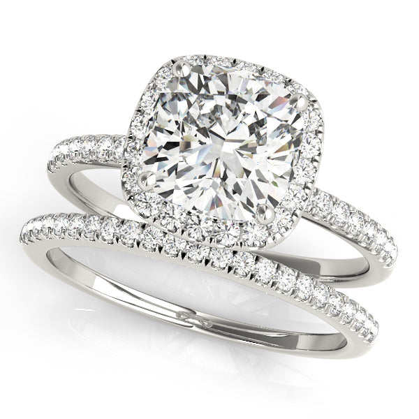 14K White Gold Cushion Diamond Halo Ring