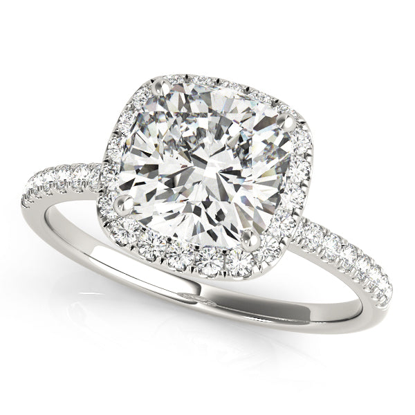 18K White Gold Cushion Diamond Halo Ring
