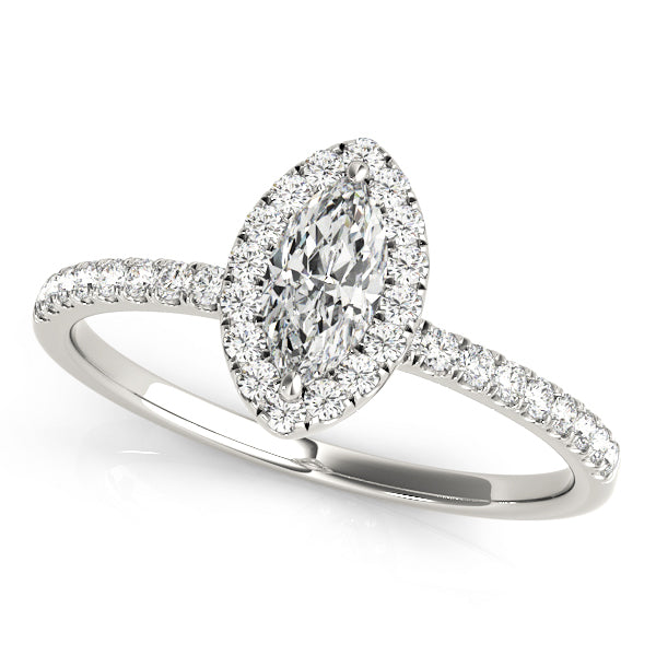 14K White Gold Marquise Diamond Engagement Ring with Halo