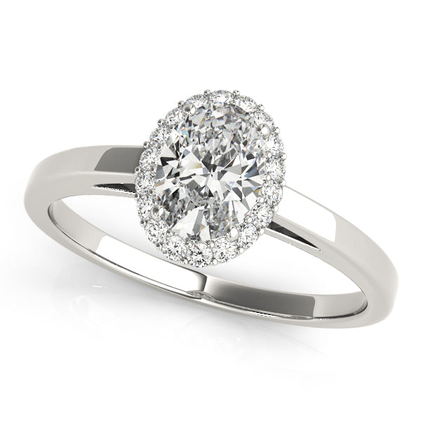 18K White Gold Oval Diamond Engagement Ring with Halo